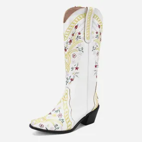 Gardenia Floral Embroidery Cowboy Boots