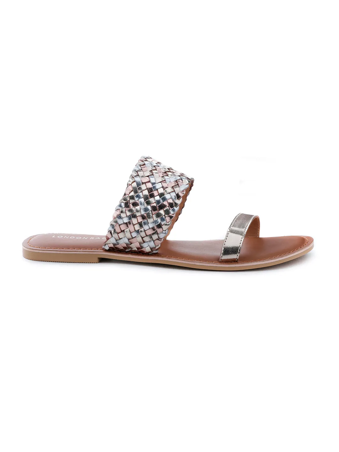 Gold Silver Metallic Weaved Strap Sandal