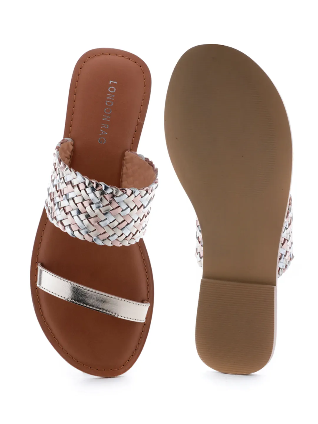 Gold Silver Metallic Weaved Strap Sandal