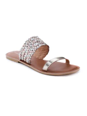Gold Silver Metallic Weaved Strap Sandal