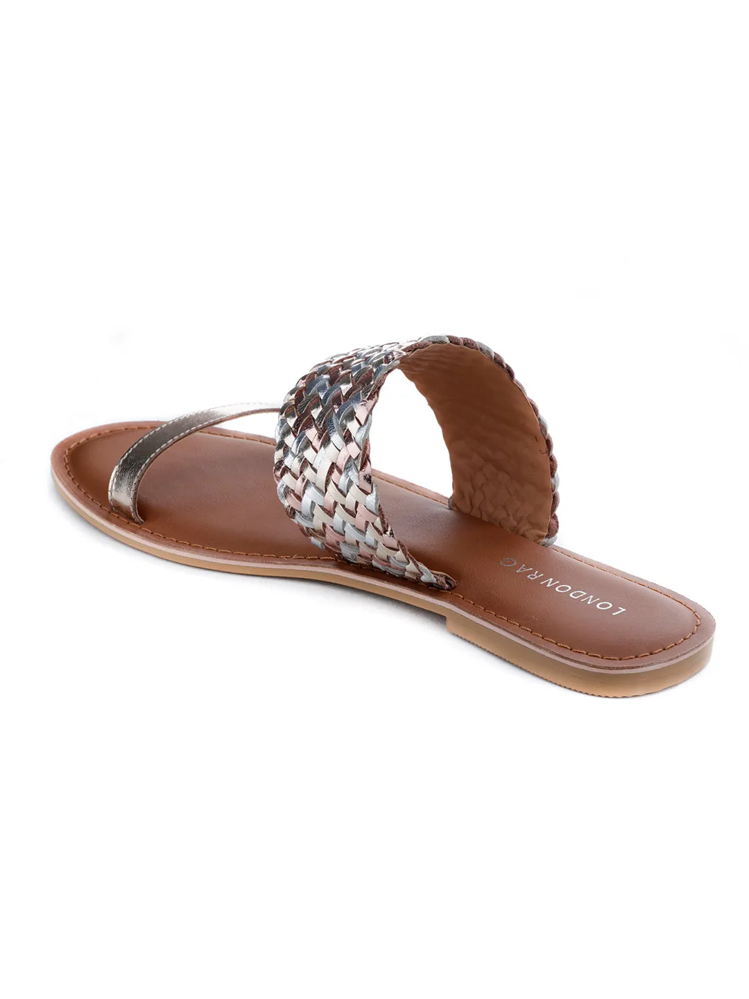 Gold Silver Metallic Weaved Strap Sandal