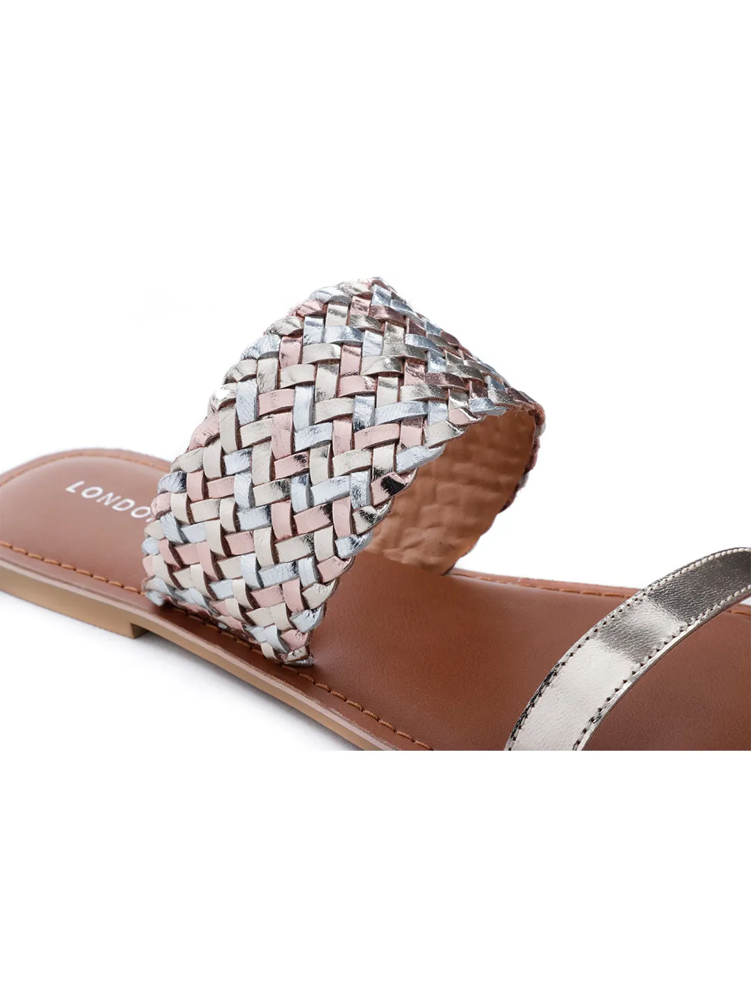 Gold Silver Metallic Weaved Strap Sandal