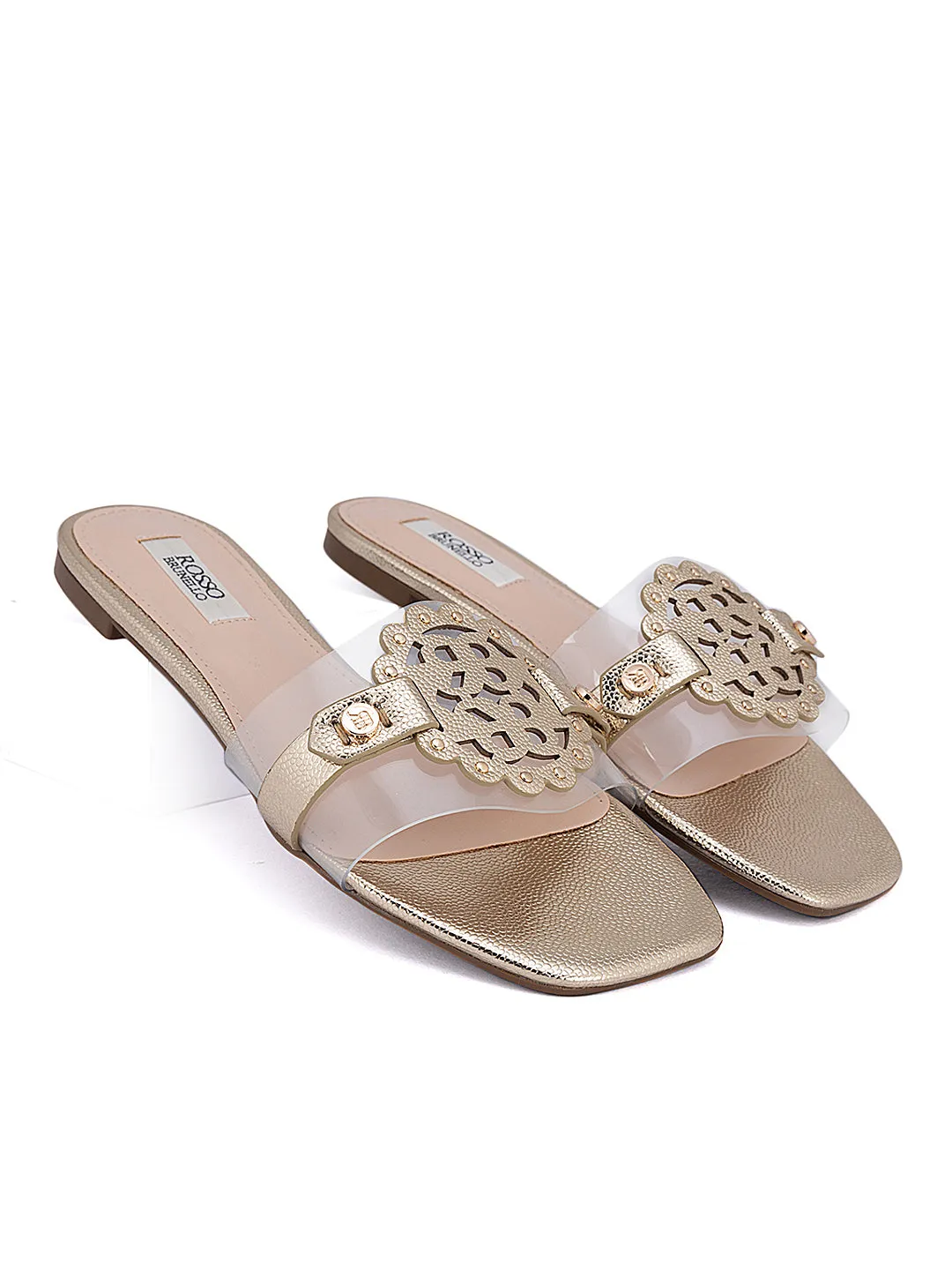 Gold Textured Logo Flats