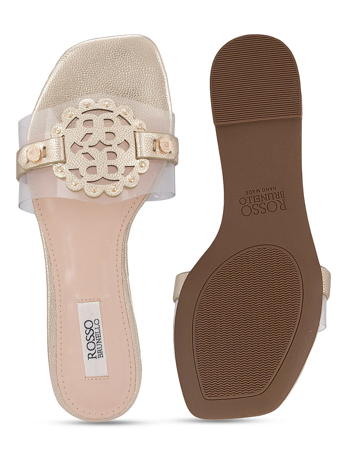 Gold Textured Logo Flats