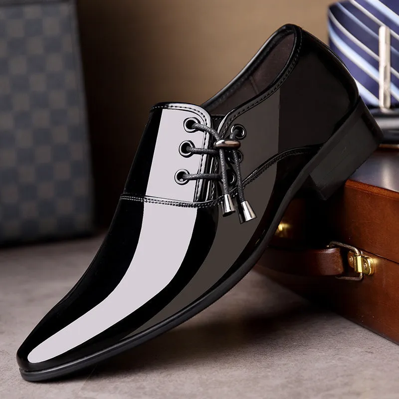 Italian Men'S Leather Shoes, Shiny Leather Loafers, Pointed Toe, Fashion