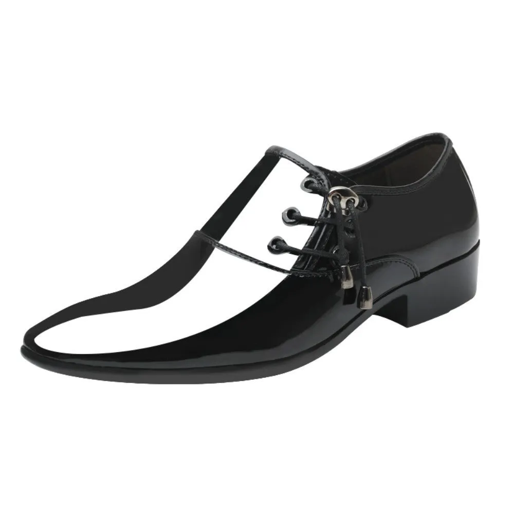 Italian Men'S Leather Shoes, Shiny Leather Loafers, Pointed Toe, Fashion