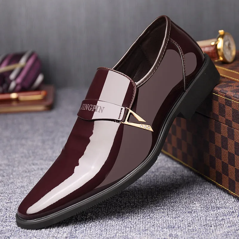 Italian Men'S Leather Shoes, Shiny Leather Loafers, Pointed Toe, Fashion