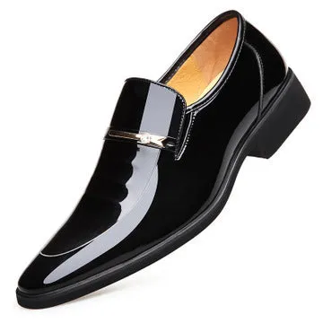 Italian Men'S Leather Shoes, Shiny Leather Loafers, Pointed Toe, Fashion