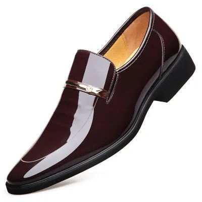 Italian Men'S Leather Shoes, Shiny Leather Loafers, Pointed Toe, Fashion