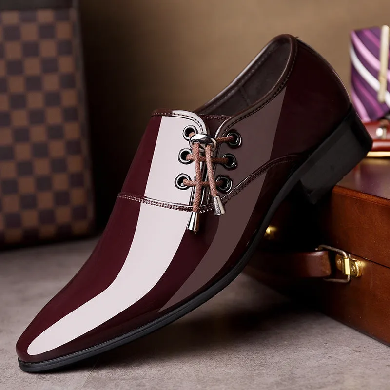 Italian Men'S Leather Shoes, Shiny Leather Loafers, Pointed Toe, Fashion