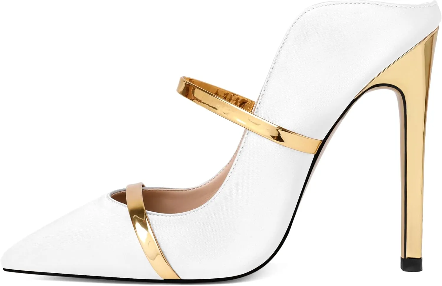 Joseywade Heeled Mules For Women High Heel Mules Slip On Heeled Sandals Pointed Toe Dress Pumps Gold Strap Backless Shoes 4.5 Inch