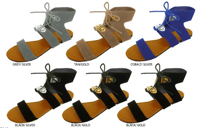 ladies microsuede lace up sandals Case of 36