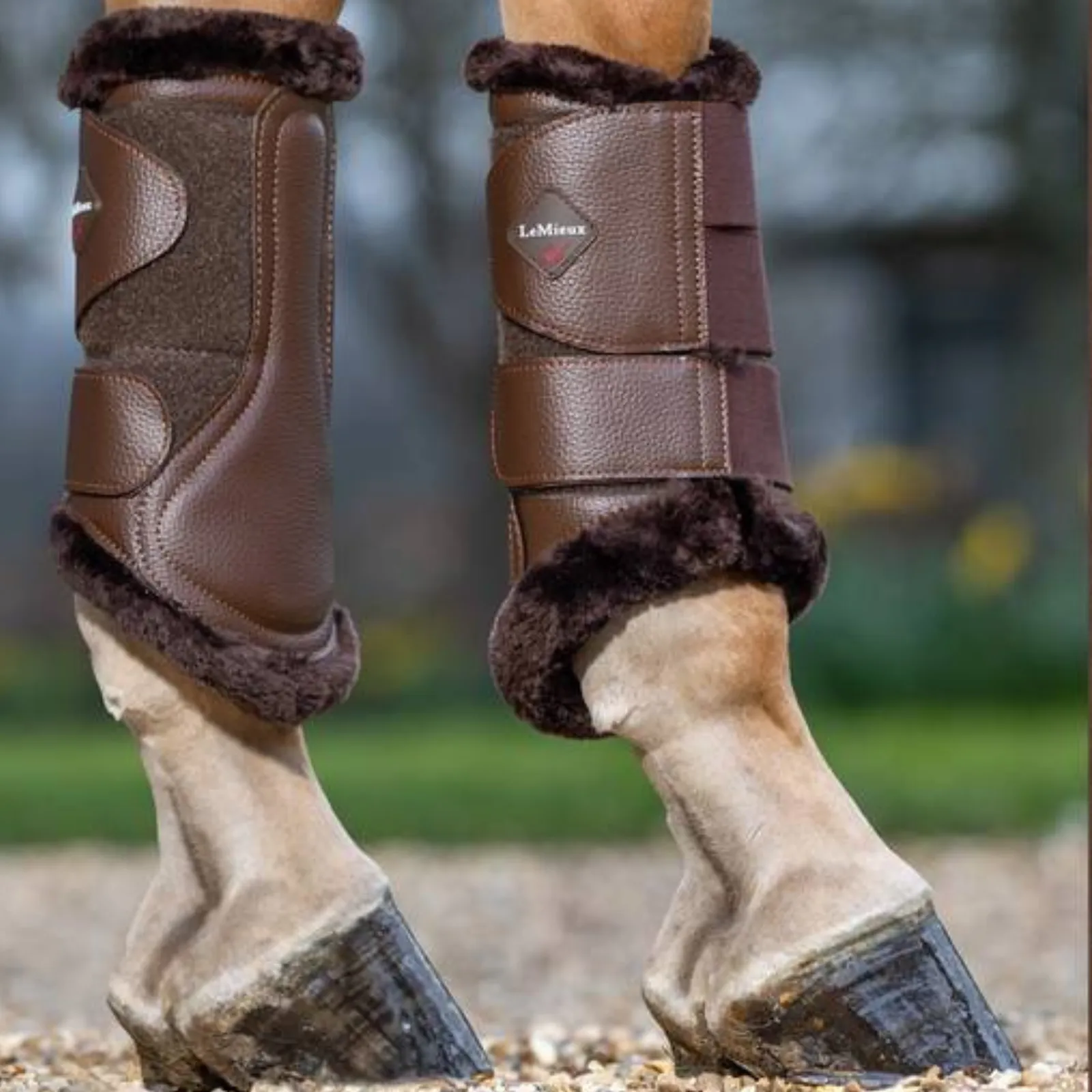 LeMieux Fleece Lined Brushing Boots in Brown - Large