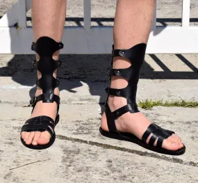 LEONIDAS Sandals, Gladiator Men Sandals, Movie and Theater gladiator sandals, Handmade Sparta Sandals, Genuine Leather Black sandals