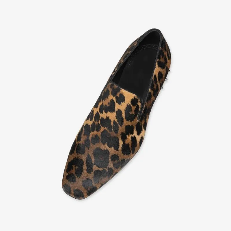 Leopard Slip-On Men Flat Loafers Studs