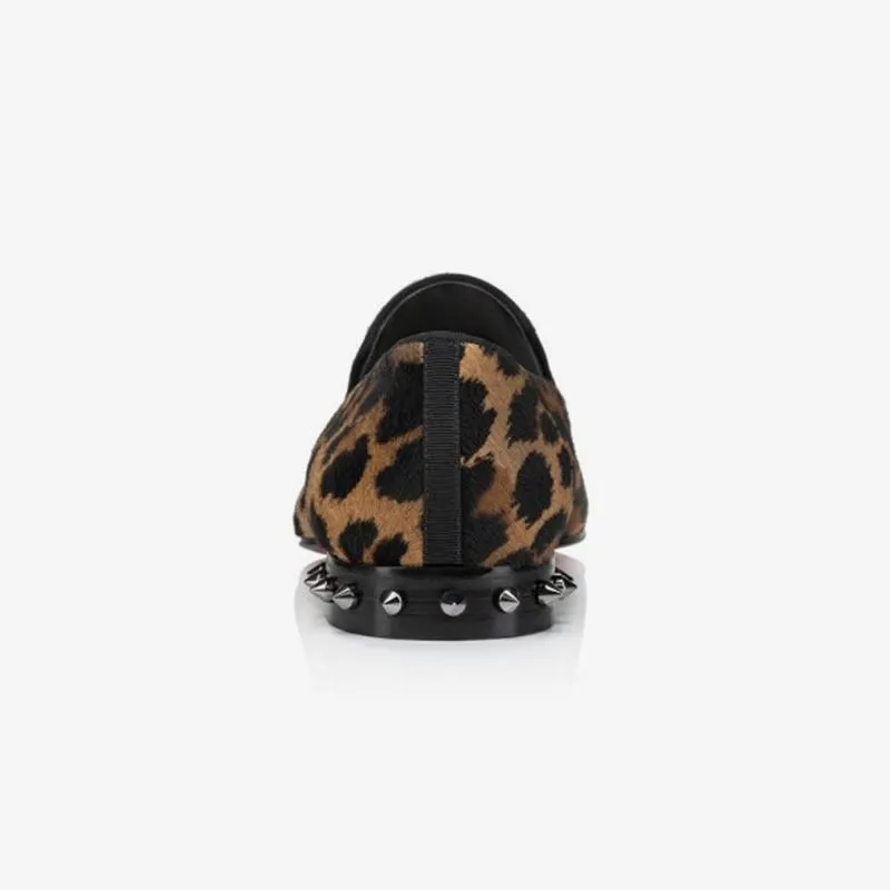 Leopard Slip-On Men Flat Loafers Studs