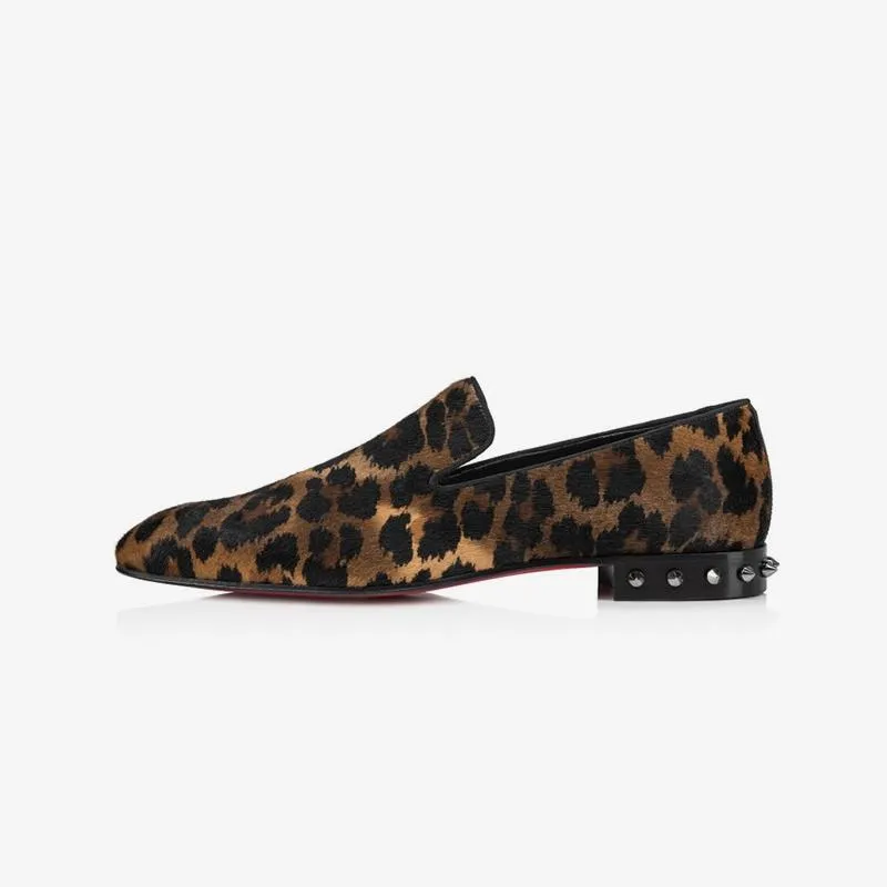 Leopard Slip-On Men Flat Loafers Studs