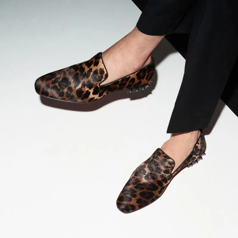 Leopard Slip-On Men Flat Loafers Studs