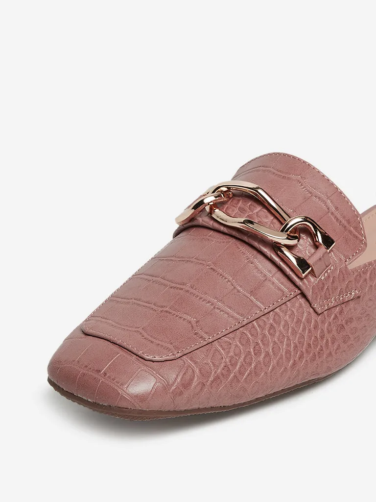 LUNA BLU Beige Snake Textured Mules