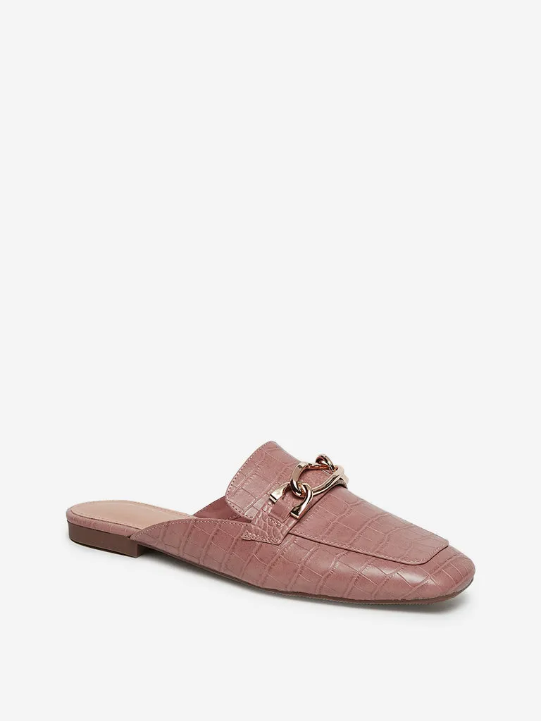 LUNA BLU Beige Snake Textured Mules