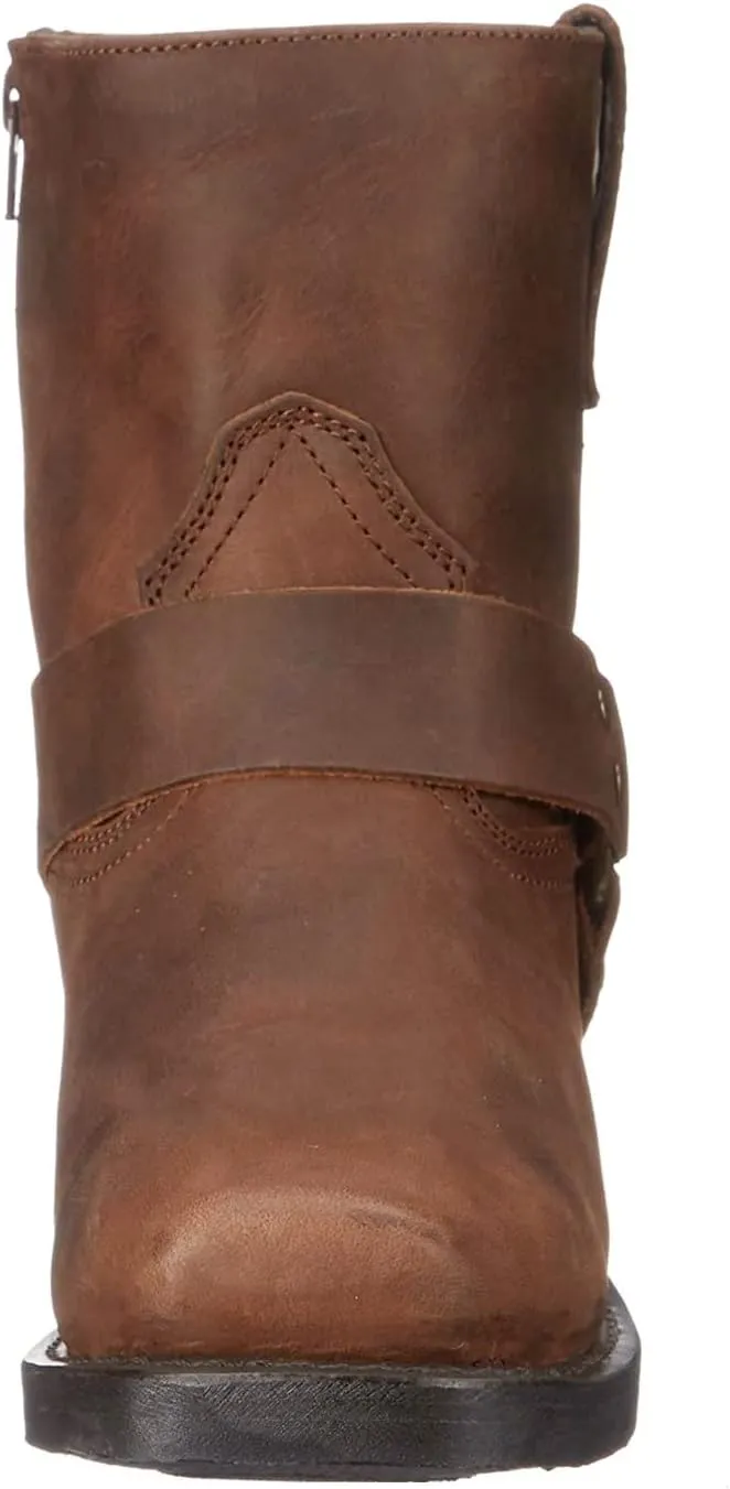 Men's Belt Strap Studded Western Cowboy Boots Square Toe Chunky Heel Ankle Boots Durable Outdoor Short Boots
