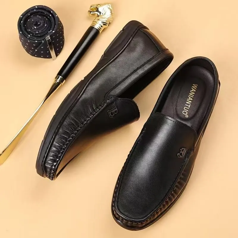 Men's Genuine Leather Hand Stitched Dress Loafers Mens Moccasins Commuter Slip-Resistant Lightweight Breathable Easy to Walk for Business Dinners