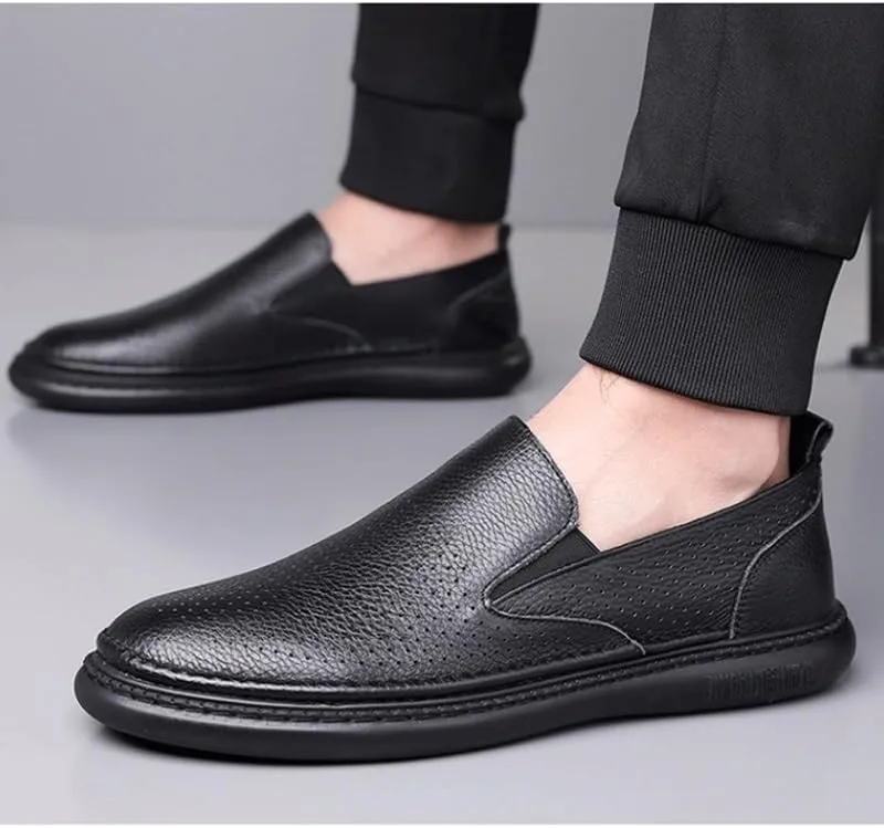 Men's Genuine Leather Hand Stitched Dress Loafers Mens Moccasins Commuter Slip-Resistant Lightweight Breathable Easy to Walk for Business Dinners