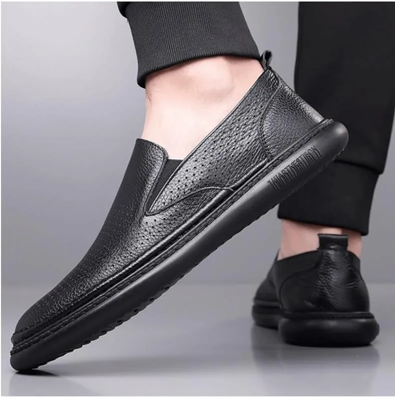 Men's Genuine Leather Hand Stitched Dress Loafers Mens Moccasins Commuter Slip-Resistant Lightweight Breathable Easy to Walk for Business Dinners