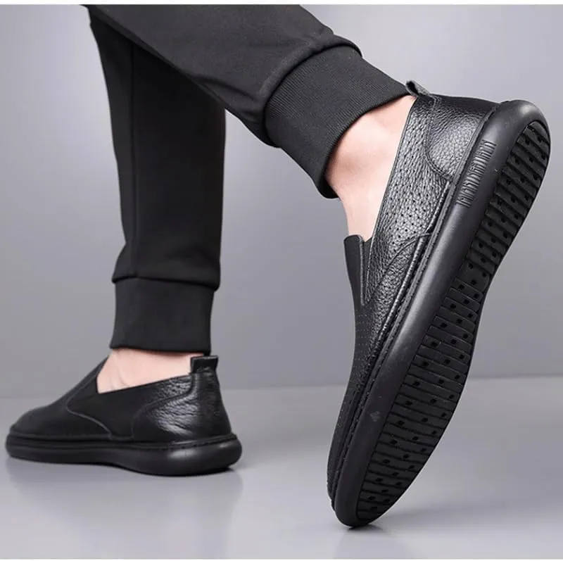 Men's Genuine Leather Hand Stitched Dress Loafers Mens Moccasins Commuter Slip-Resistant Lightweight Breathable Easy to Walk for Business Dinners