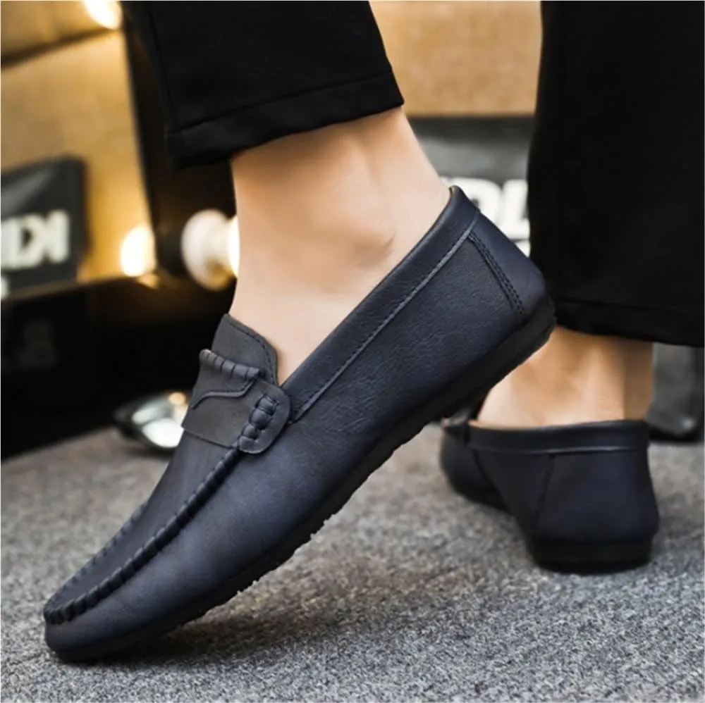 Mens Moccasin Loafers Lightweight Breathable Slip On Leather Comfortable Shoes for Casual Travel Walking Business Wedding