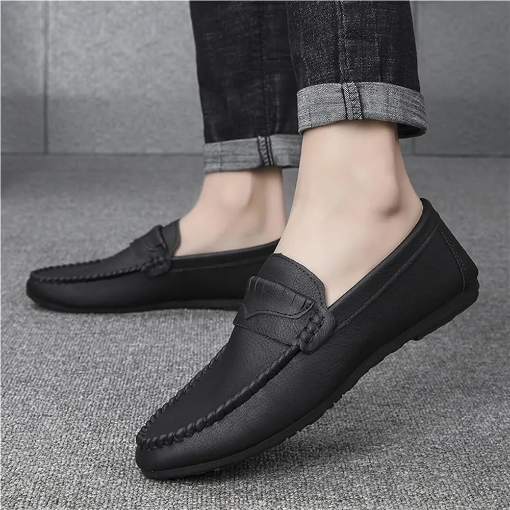 Mens Moccasin Loafers Lightweight Breathable Slip On Leather Comfortable Shoes for Casual Travel Walking Business Wedding