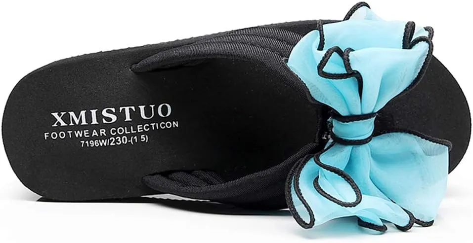 MIOKE Women's Bohemian Bowknot Flipflops Sandals Fashion Comfy Nonslip Platform Summer Beach Thong Sandal