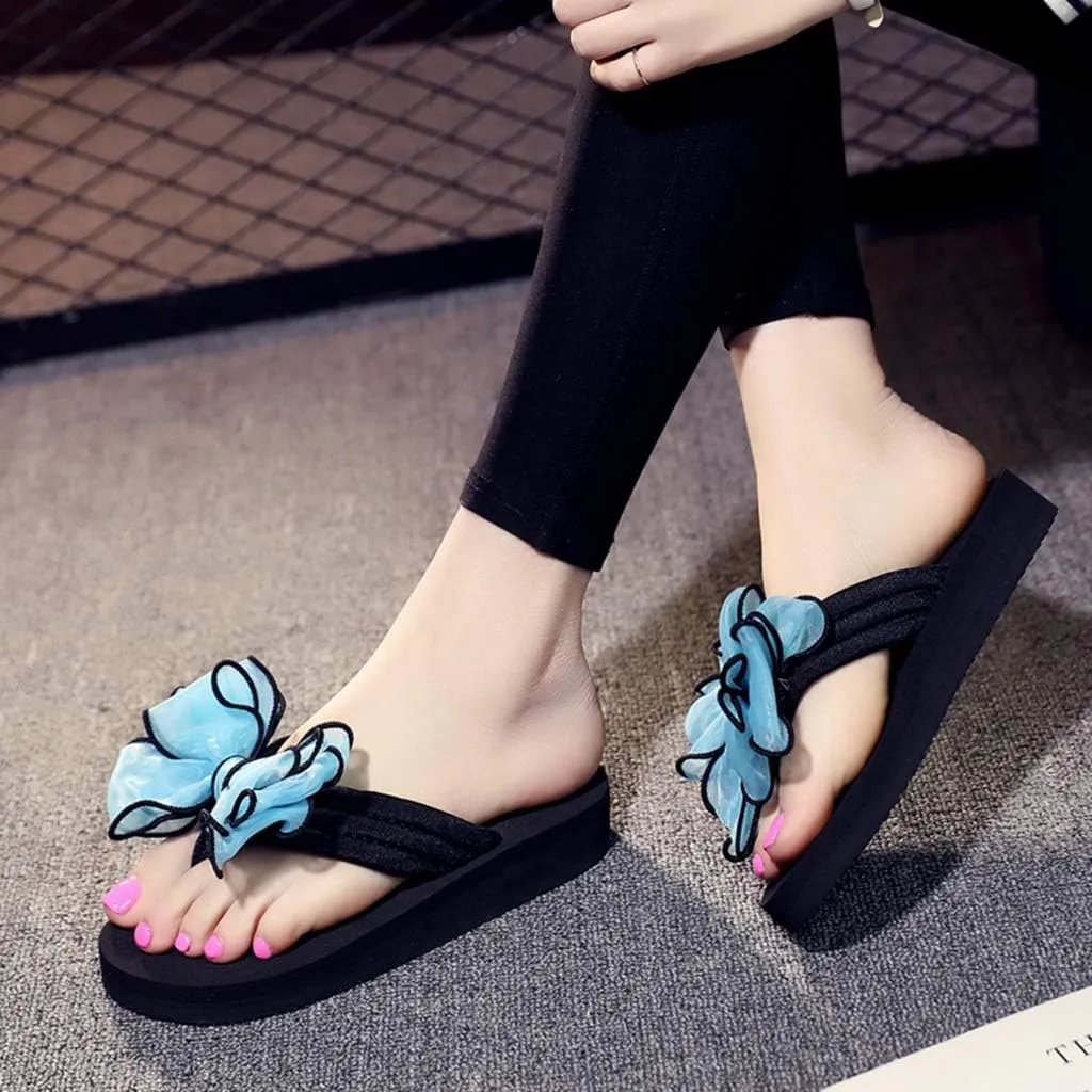 MIOKE Women's Bohemian Bowknot Flipflops Sandals Fashion Comfy Nonslip Platform Summer Beach Thong Sandal
