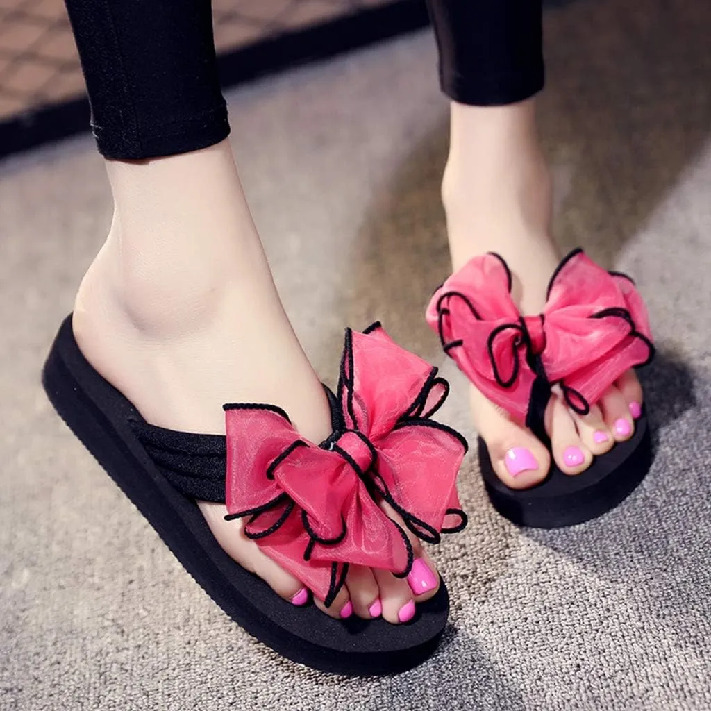 MIOKE Women's Bohemian Bowknot Flipflops Sandals Fashion Comfy Nonslip Platform Summer Beach Thong Sandal