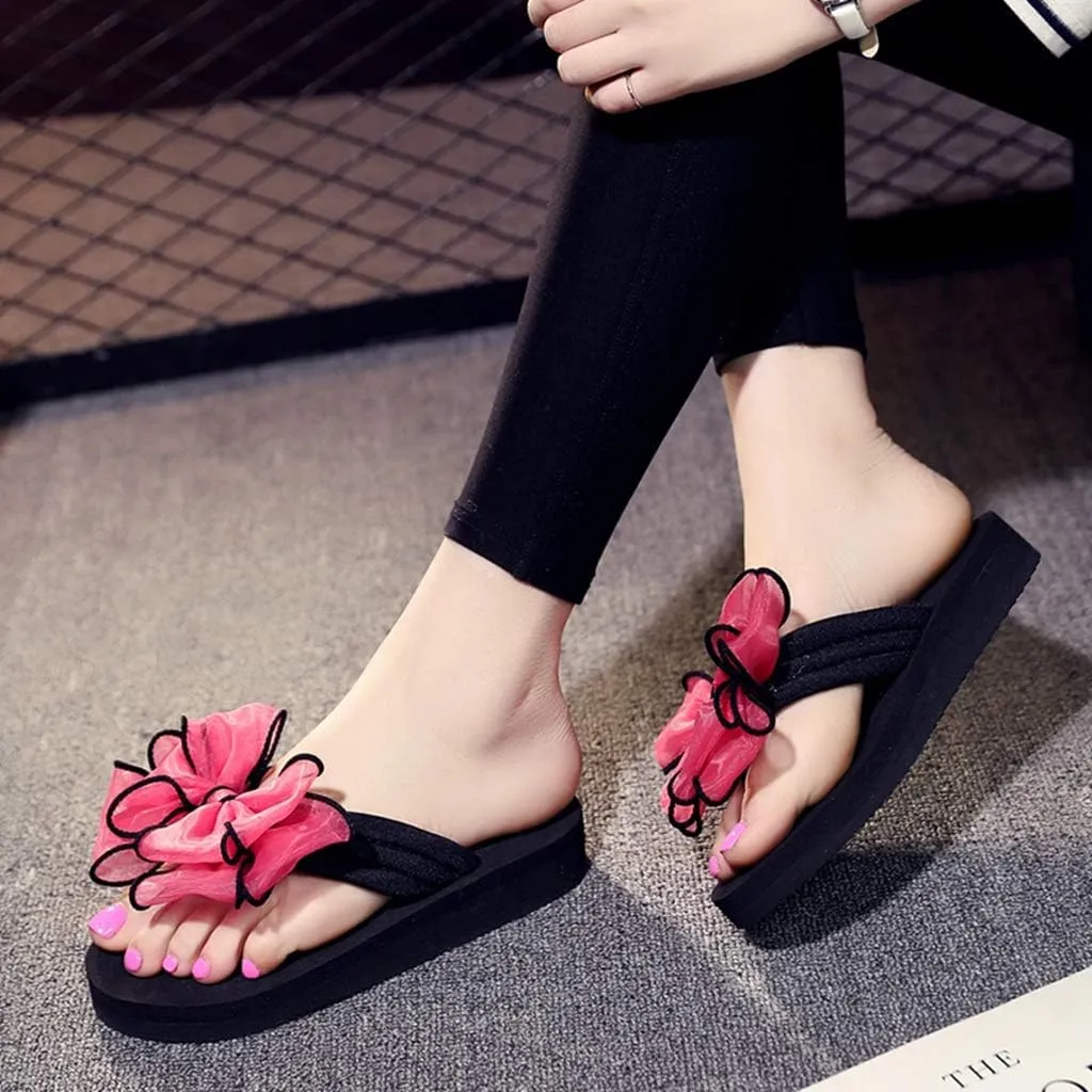 MIOKE Women's Bohemian Bowknot Flipflops Sandals Fashion Comfy Nonslip Platform Summer Beach Thong Sandal