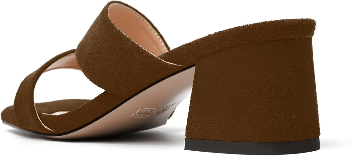 MODENCOCO Womens Open Toe Slip On Dating Fashion Suede Stylish Chunky Low Heel Heeled Sandals 2 Inch