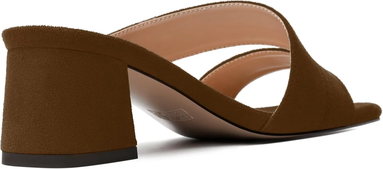 MODENCOCO Womens Open Toe Slip On Dating Fashion Suede Stylish Chunky Low Heel Heeled Sandals 2 Inch