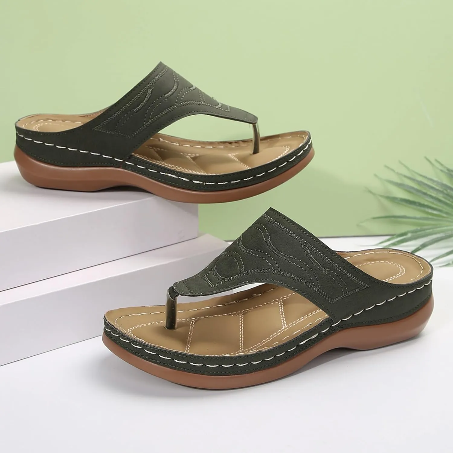 Orthopedic Sandals for Women Wide Width Comfort Orthotic Flip Flops with Arch Support Wedge Sandals Womens Walking Thong Sandals Fashion Slip on Beach Sandals Platform Sandals Dressy Summer
