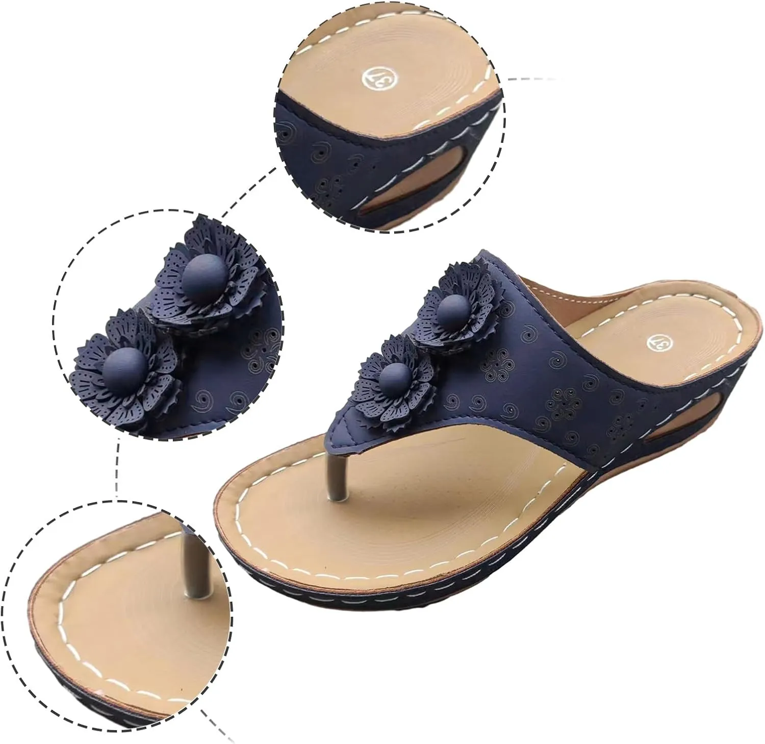 Orthopedic Sandals for Women Wide Width Comfort Orthotic Flip Flops with Arch Support Wedge Sandals Womens Walking Thong Sandals Fashion Slip on Beach Sandals Platform Sandals Dressy Summer