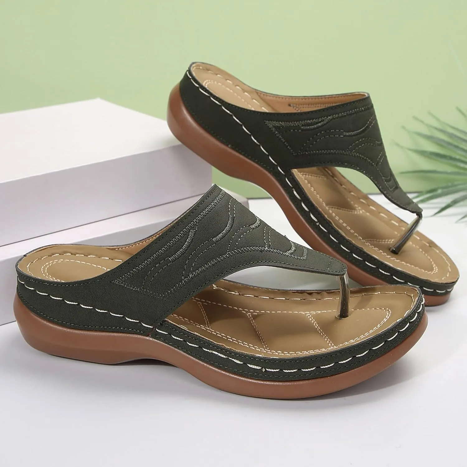 Orthopedic Sandals for Women Wide Width Comfort Orthotic Flip Flops with Arch Support Wedge Sandals Womens Walking Thong Sandals Fashion Slip on Beach Sandals Platform Sandals Dressy Summer