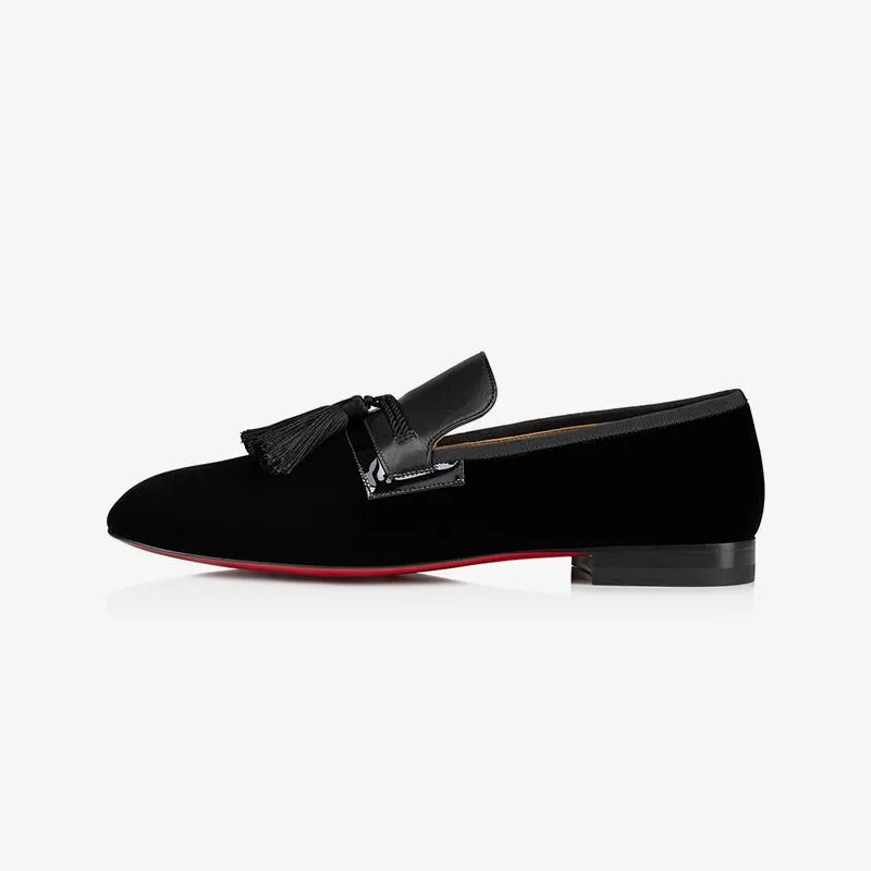 Patchwork Velvet Loafers Tassel Plain Calf