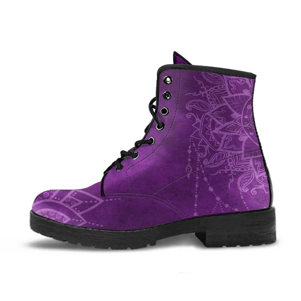 Purple Boots for Women- Purple Mandala | Combat Boots, Vegan Leather Lace Up Boots, Handmade Lace Up Boots, Women's Boots, Custom Shoes