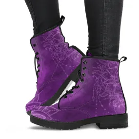 Purple Boots for Women- Purple Mandala | Combat Boots, Vegan Leather Lace Up Boots, Handmade Lace Up Boots, Women's Boots, Custom Shoes