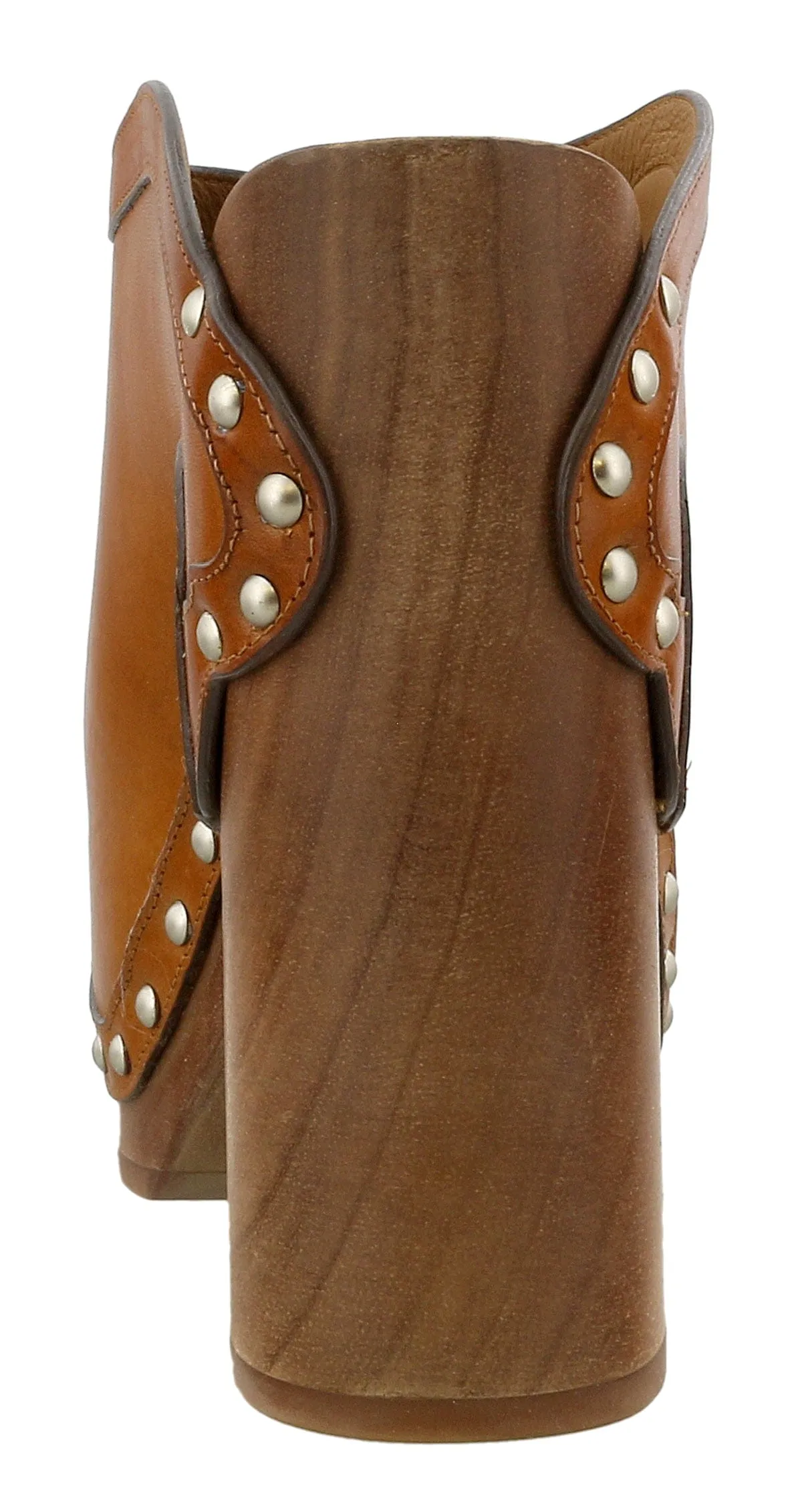 Roberto Cavalli Tan Wood Heel Stud Clog Mules -