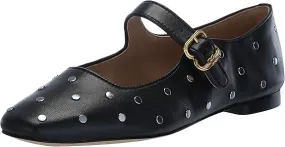 Sam Edelman Michaela Black Leather Studs Mary Jane Ankle Strap Squared Toe Flats