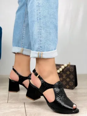 Stamped Elegance Black Medium Heels