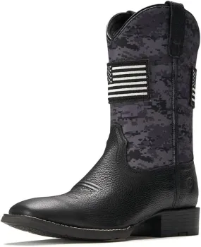 SUREWAY Cowboy Boots For Men - Mens Square Toe Western Boot With Flag,Oil/Slip Resistant,Durable Fashionable Classic Pull on 10 Inch Boots