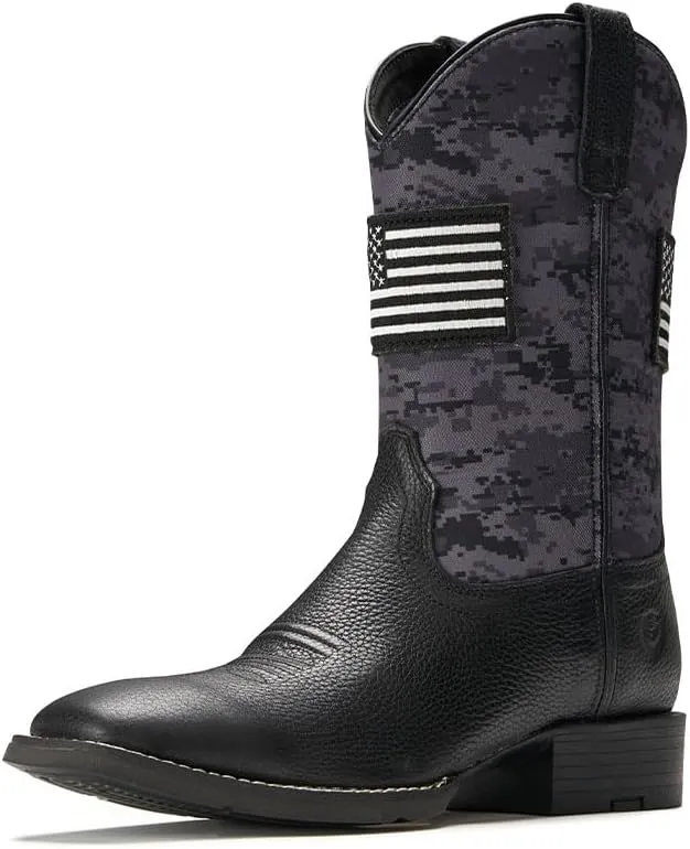 SUREWAY Cowboy Boots For Men - Mens Square Toe Western Boot With Flag,Oil/Slip Resistant,Durable Fashionable Classic Pull on 10 Inch Boots