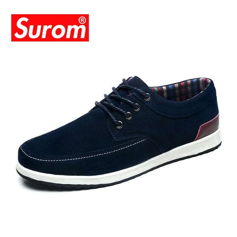 SUROM Men's Leather Casual Shoes Luxury Brand Spring New Fashion Sneakers Men Loafers Adult Moccasins Male Suede Shoes Krasovki