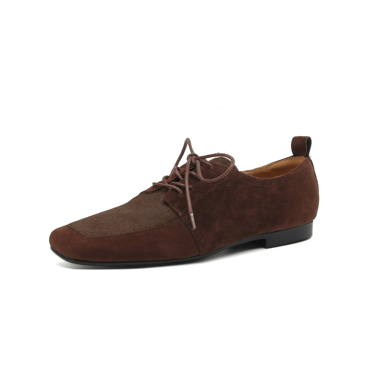 TinaCus Women Handmade Suede Leather Lace Up Square Toe Flat Shoes